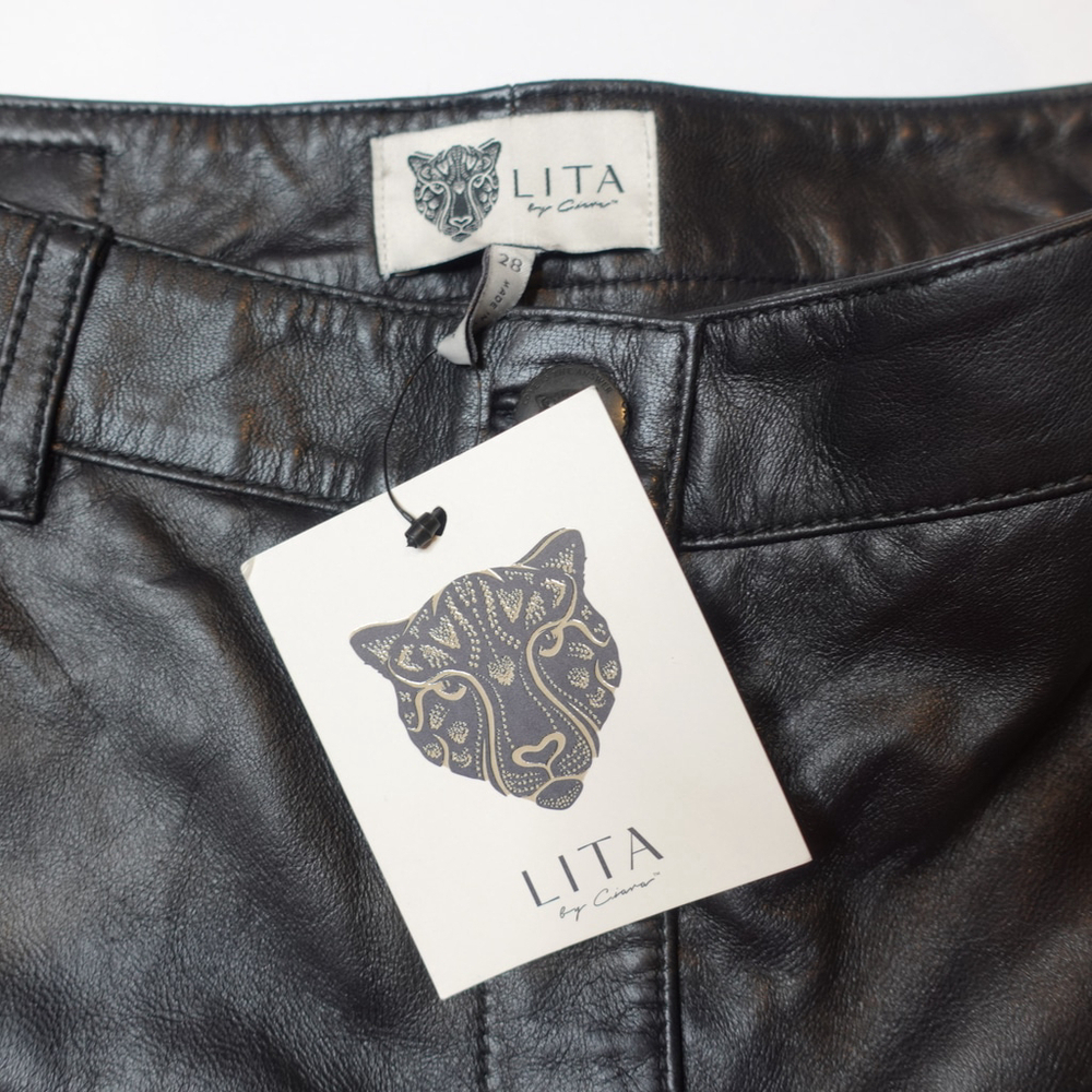 Women's Lita by Ciara Real Lamb Leather Pants, Size 28, Black NWT $598 - Picture 3 of 9